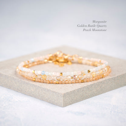 Dainty Morganite / Aquamarine (Multicolour Beryl) Gemstone Bracelet