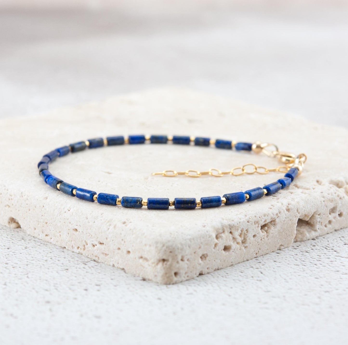 Dainty Lapis Lazuli Gemstone Tube Bead Bracelet