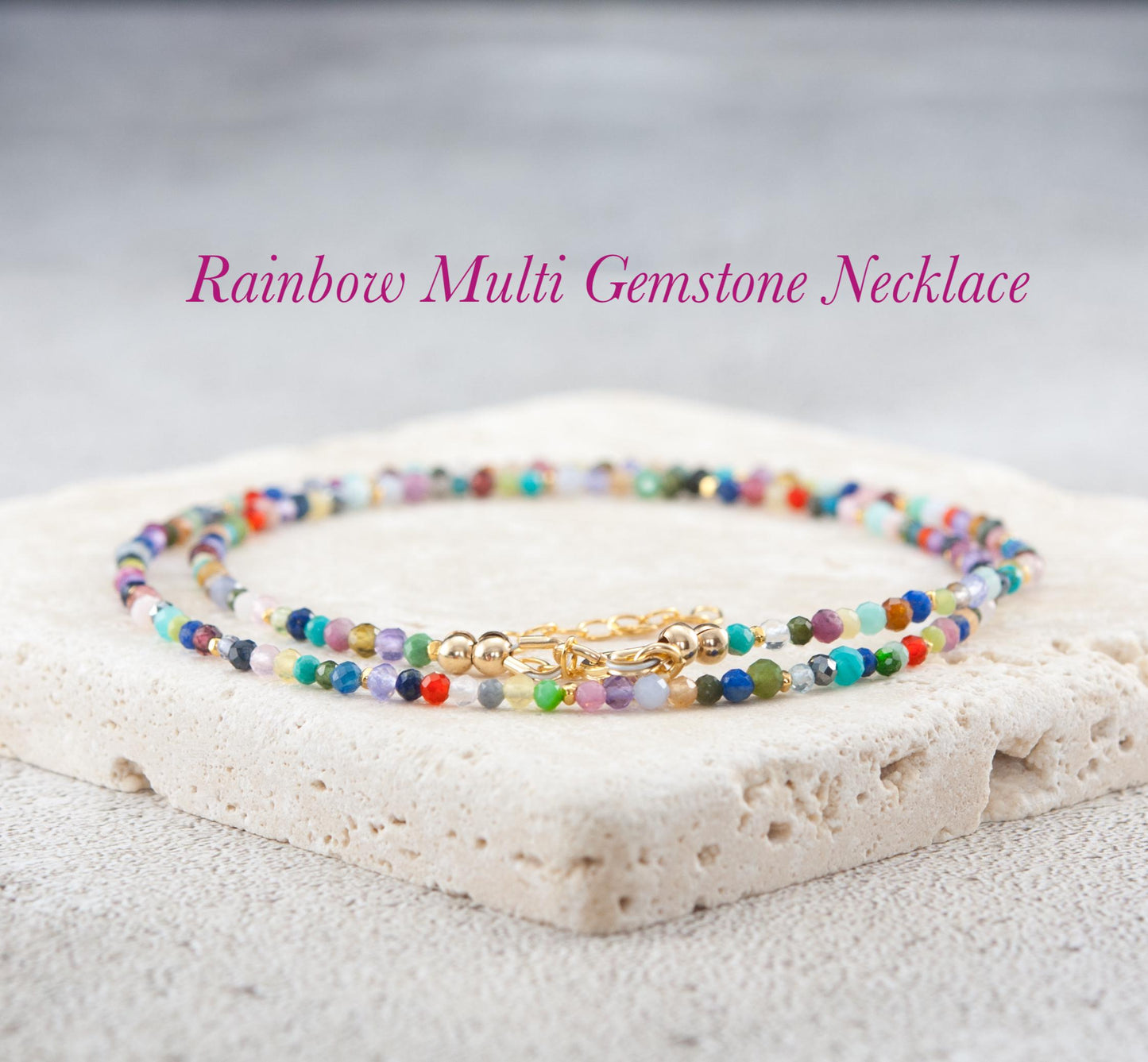 Dainty Rainbow Multi Gemstone Necklace