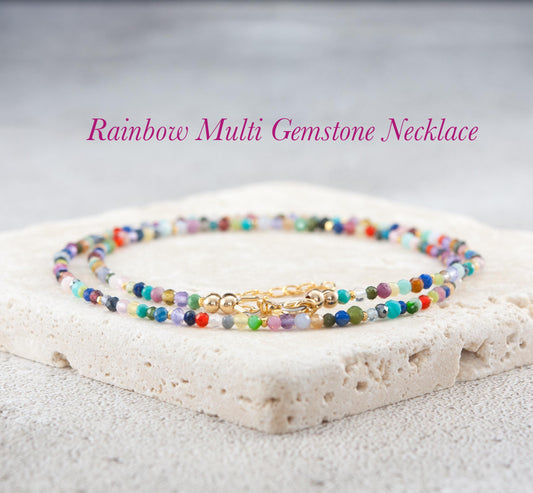 Dainty Rainbow Multi Gemstone Necklace