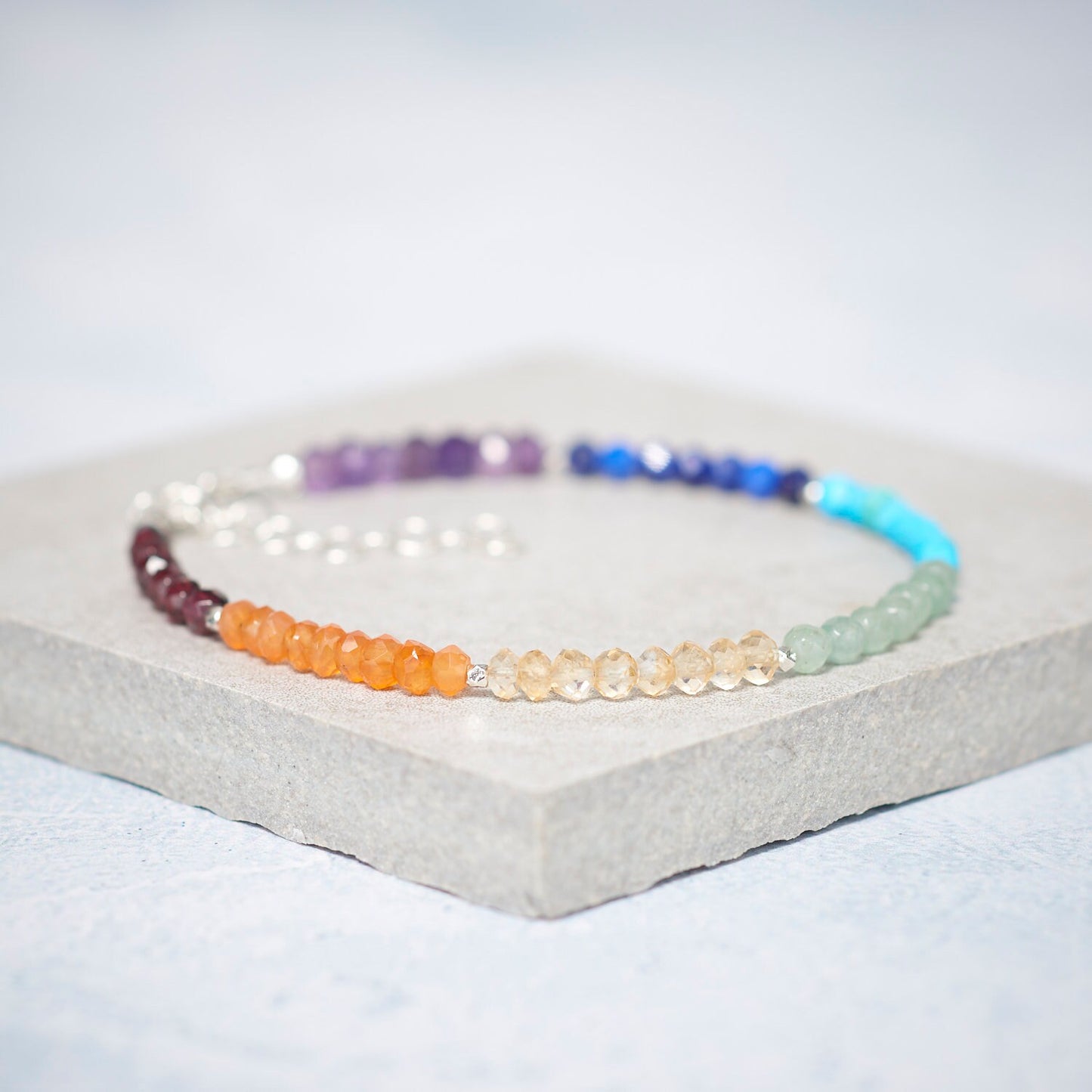 Dainty Seven Chakra Rainbow Gemstone Bracelet