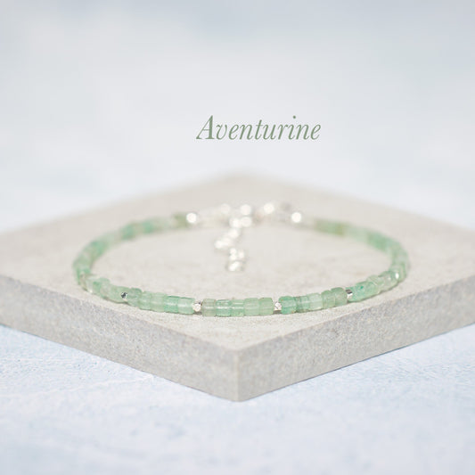 Dainty Green Aventurine Cube Bead Bracelet