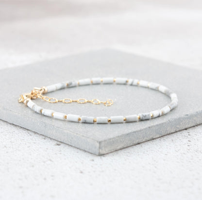 Dainty Howlite Gemstone Tube Bead Bracelet