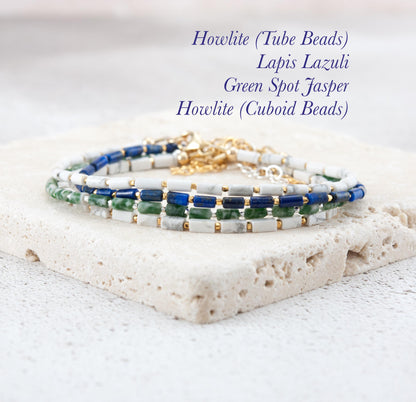 Dainty Lapis Lazuli Gemstone Tube Bead Bracelet