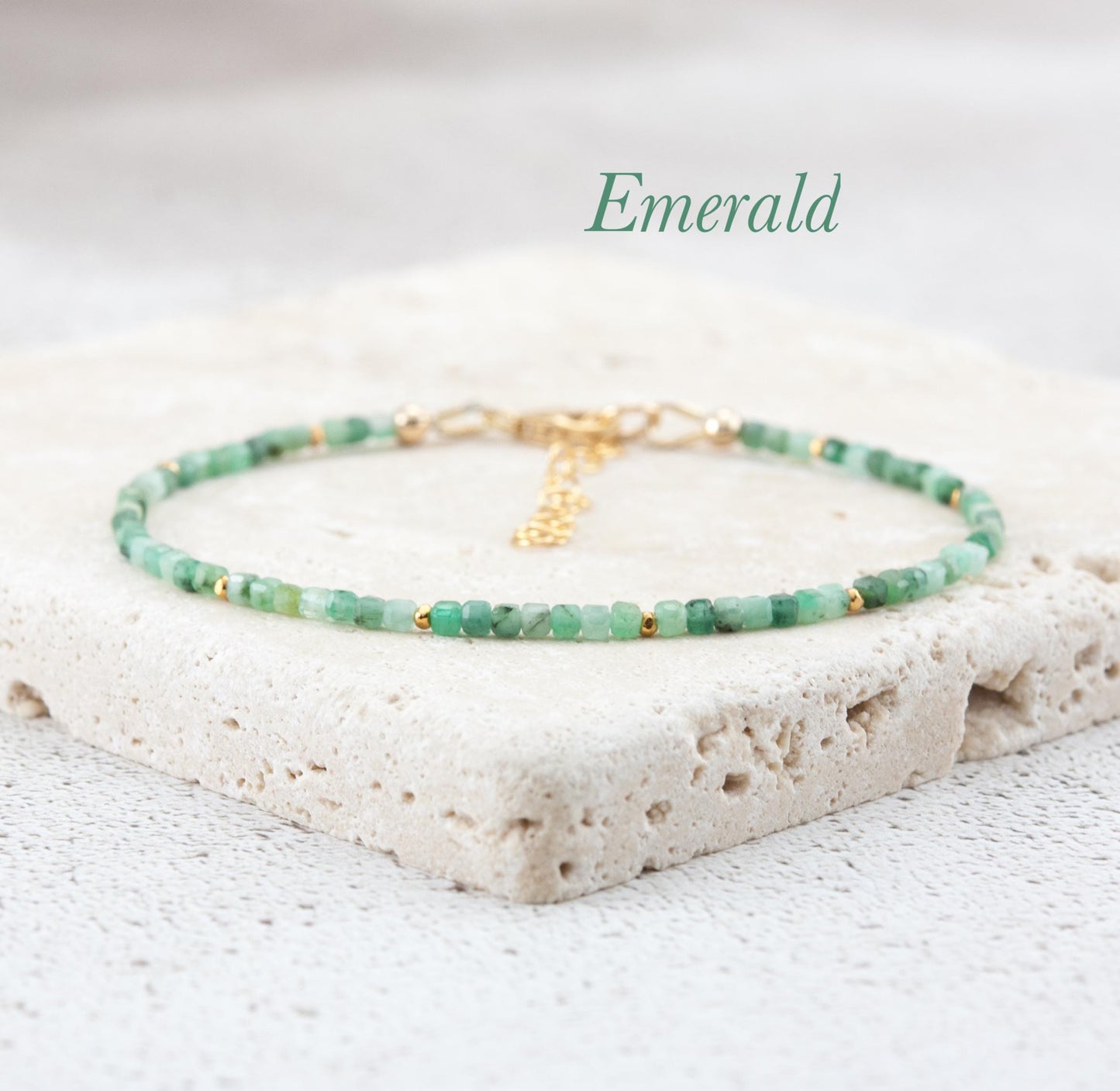 Dainty Emerald Cube Bracelet