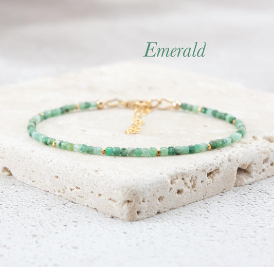 Dainty Emerald Cube Bracelet