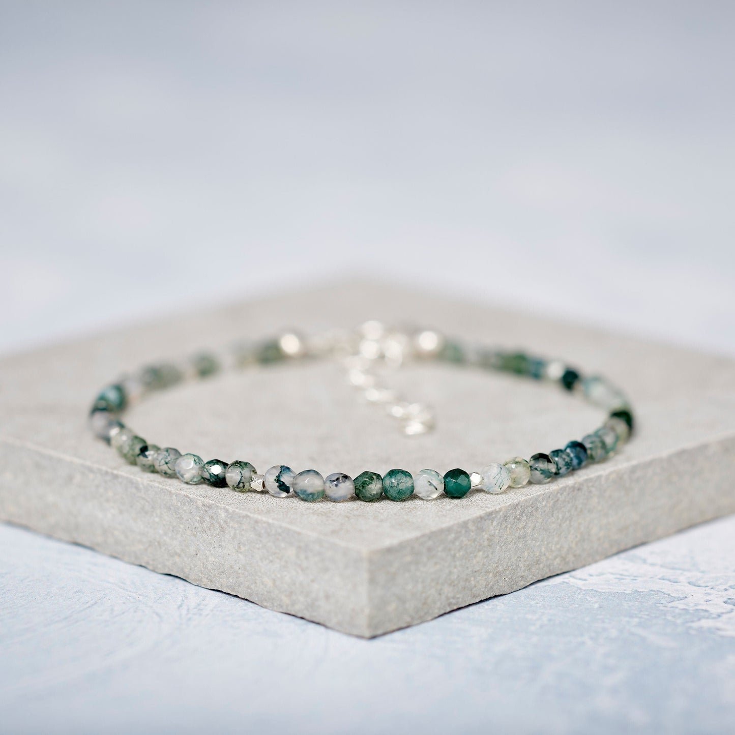 Moss Agate Dainty Gemstone Bracelet