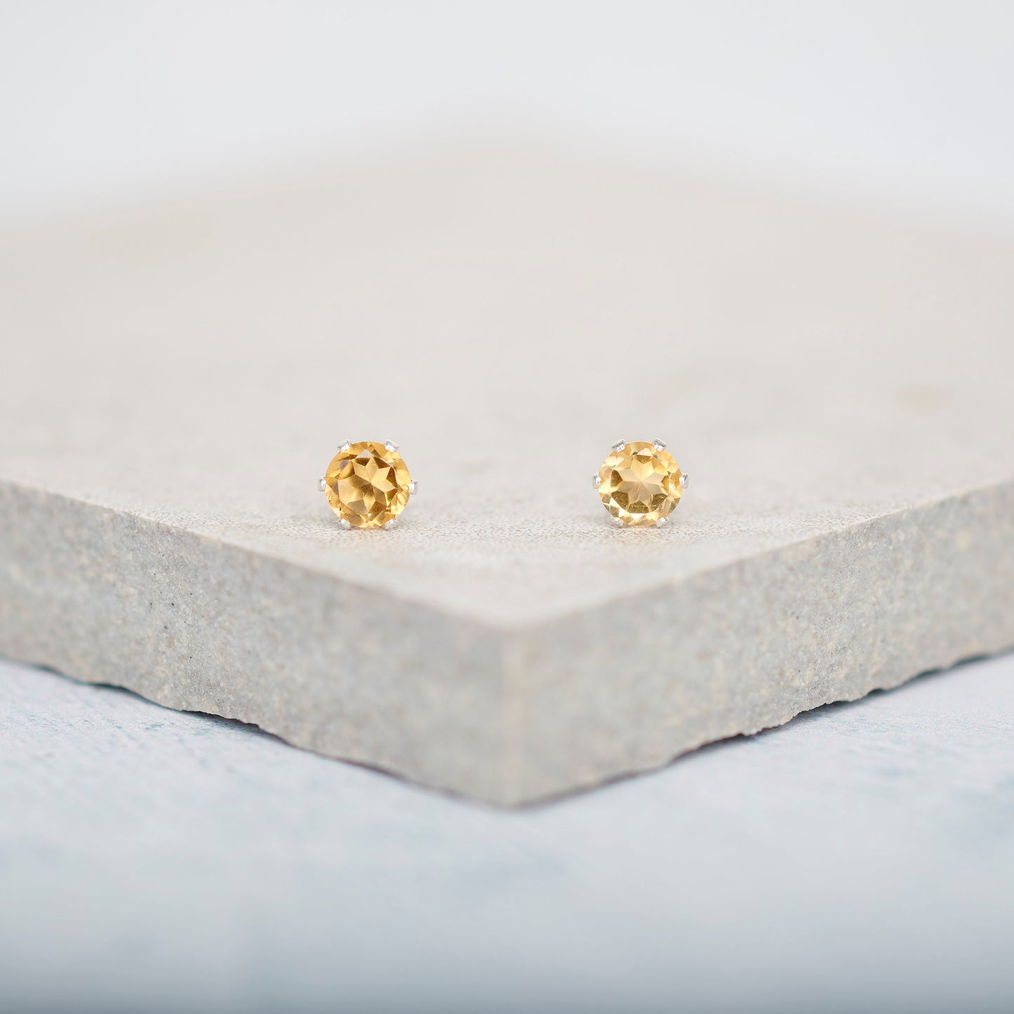 Dainty Citrine Gemstone Stud Earrings