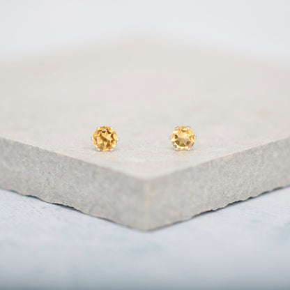 Dainty Citrine Gemstone Stud Earrings