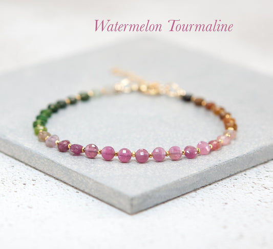 Tourmaline Dainty Coin Bead Bracelet