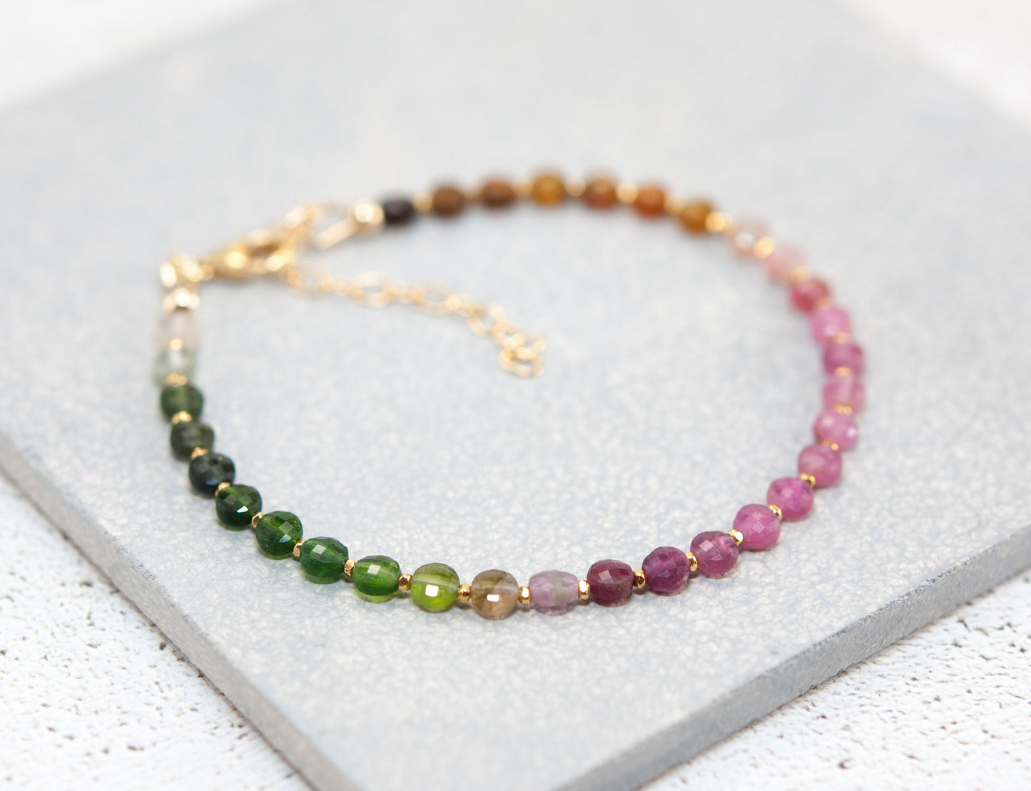 Tourmaline Dainty Coin Bead Bracelet