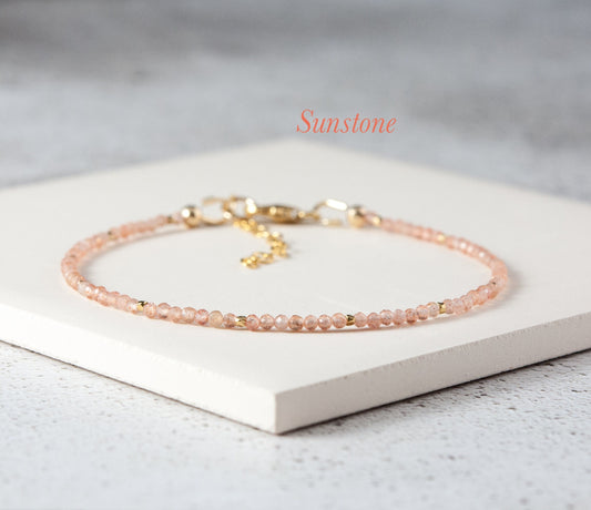 Dainty Sunstone Gemstone Bracelet (2mm)