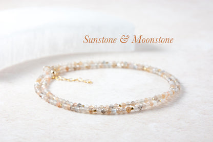 Dainty Sunstone and Moonstone Gemstone Necklace