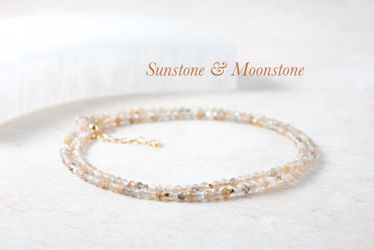 Dainty Sunstone and Moonstone Gemstone Necklace
