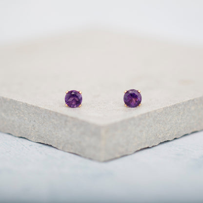 Dainty Amethyst Gemstone Stud Earrings