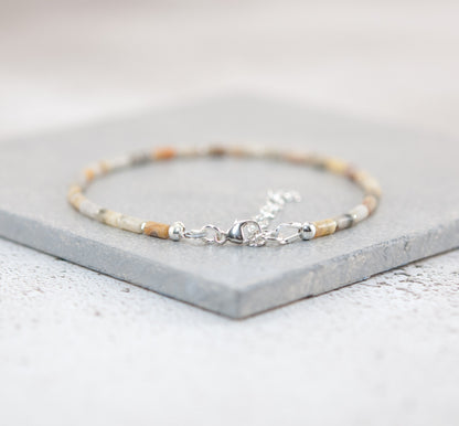 Dainty Crazy Lace Agate Gemstone Tube Bead Bracelet