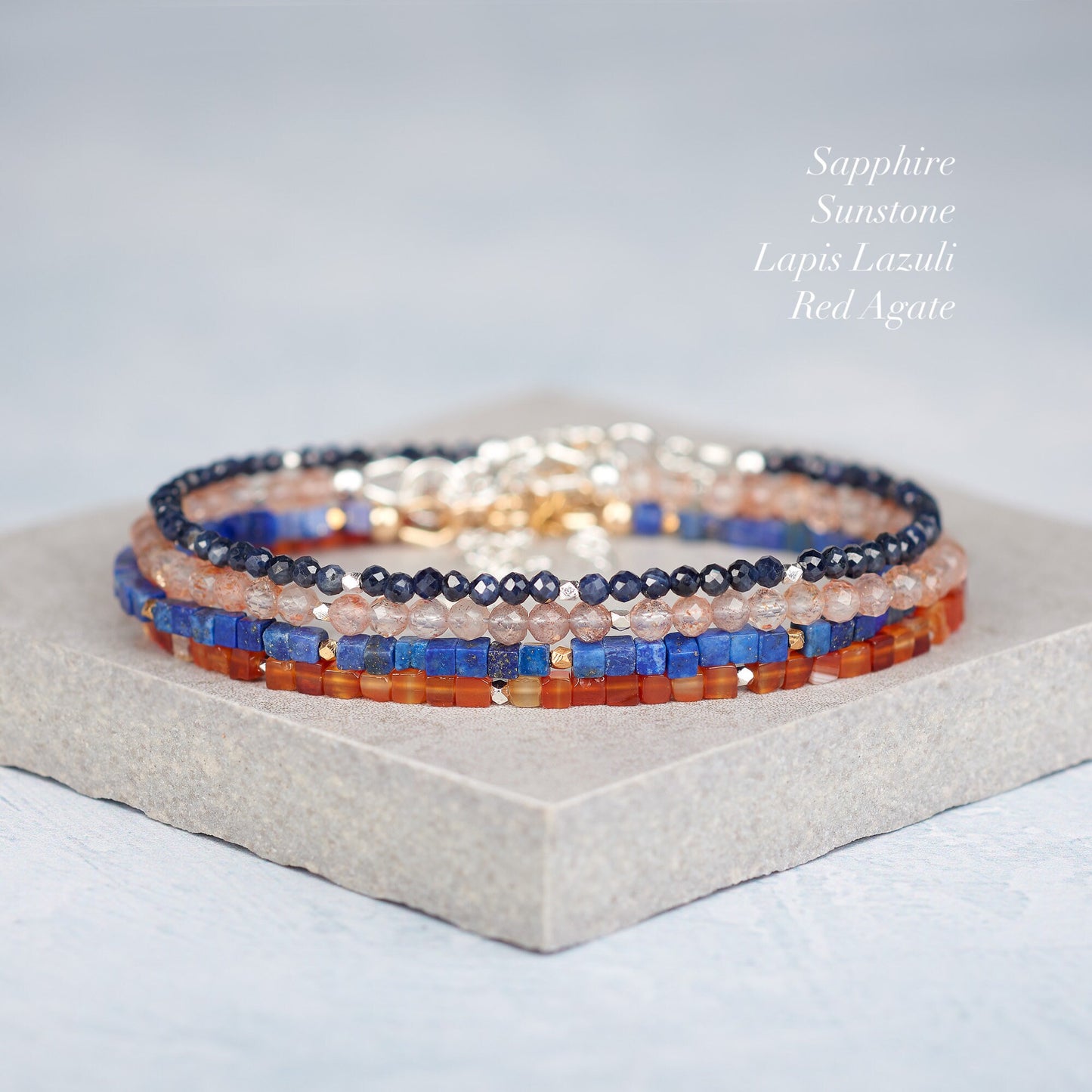Dainty Lapis Lazuli Gemstone Cube Bead Bracelet