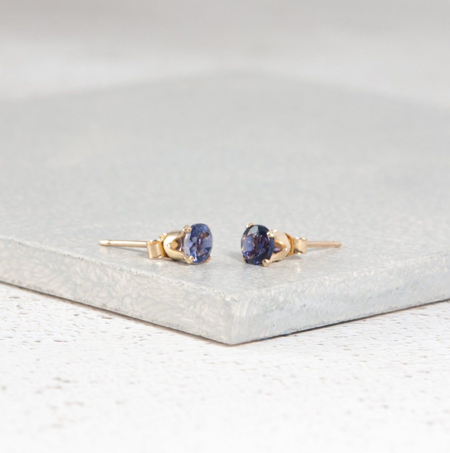 Dainty Iolite 'Water Sapphire' Gemstone Stud Earrings
