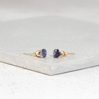 Dainty Iolite 'Water Sapphire' Gemstone Stud Earrings