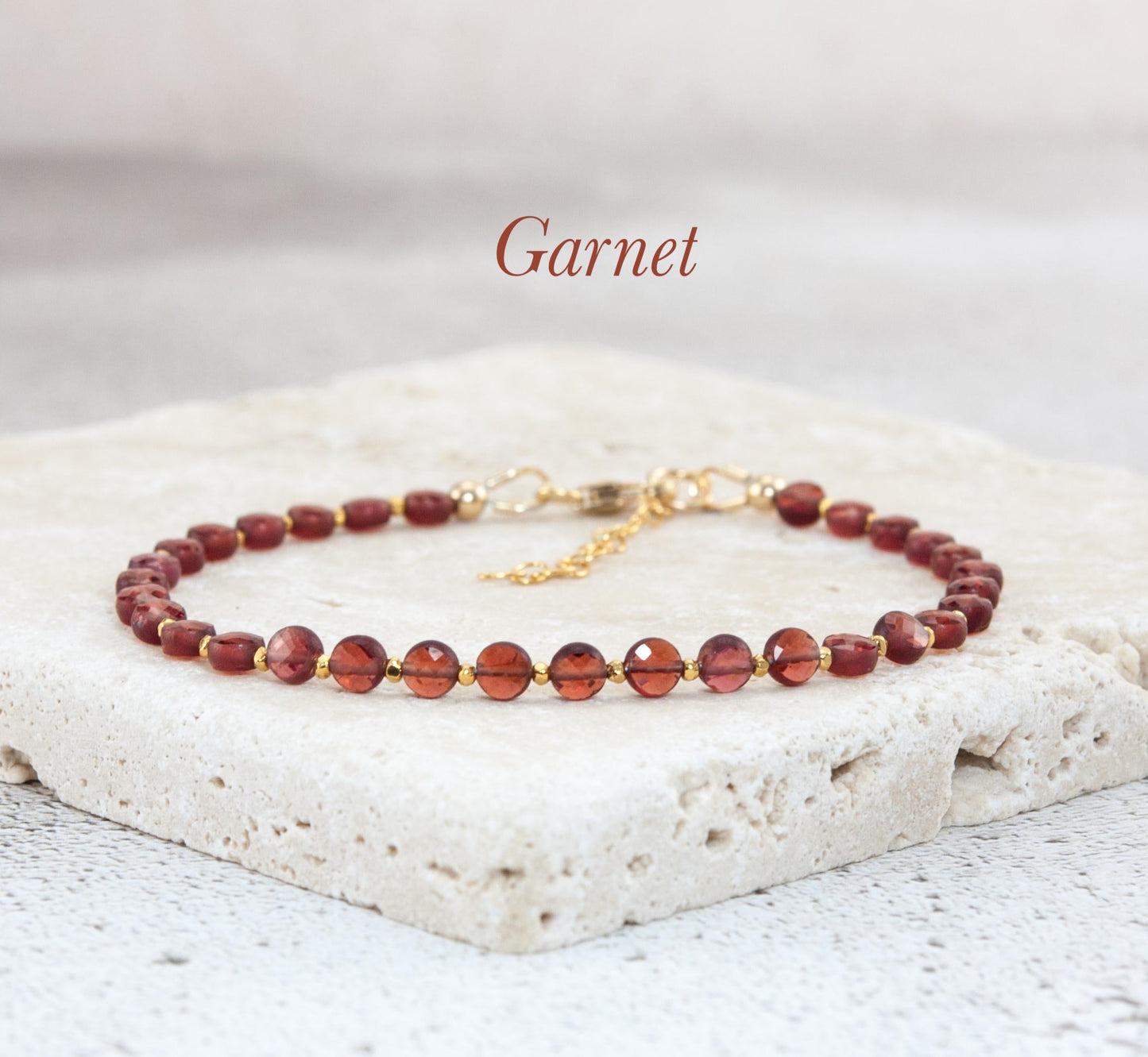Red Garnet Dainty Coin Bead Bracelet