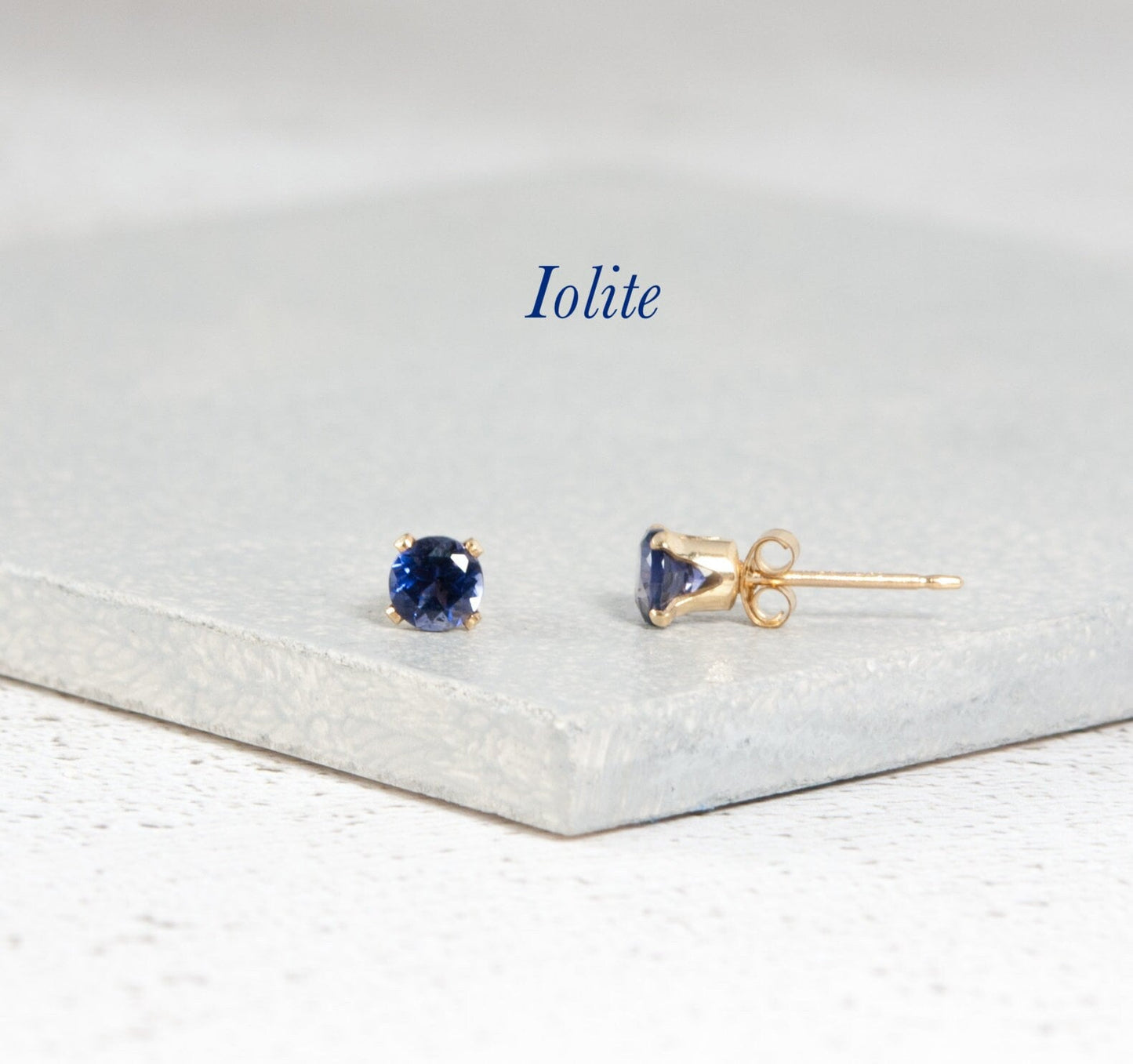 Dainty Iolite 'Water Sapphire' Gemstone Stud Earrings