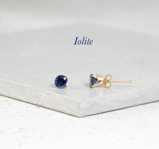 Dainty Iolite 'Water Sapphire' Gemstone Stud Earrings