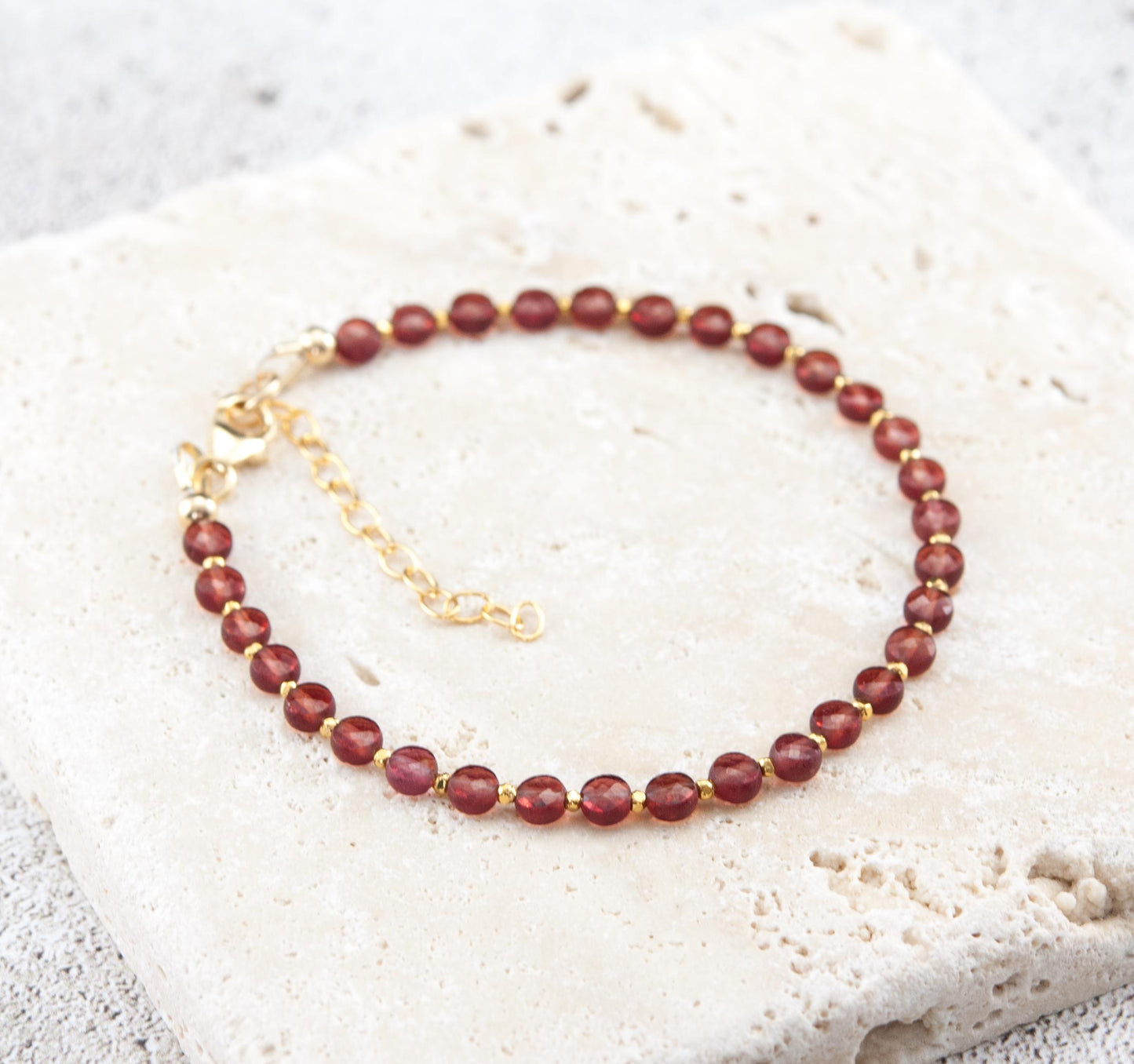 Red Garnet Dainty Coin Bead Bracelet