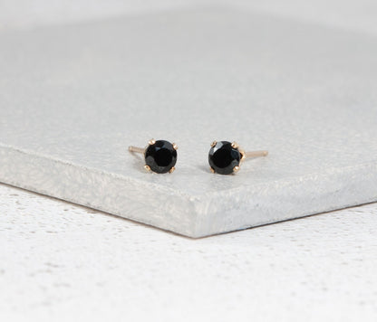 Dainty Black Spinel Gemstone Stud Earrings