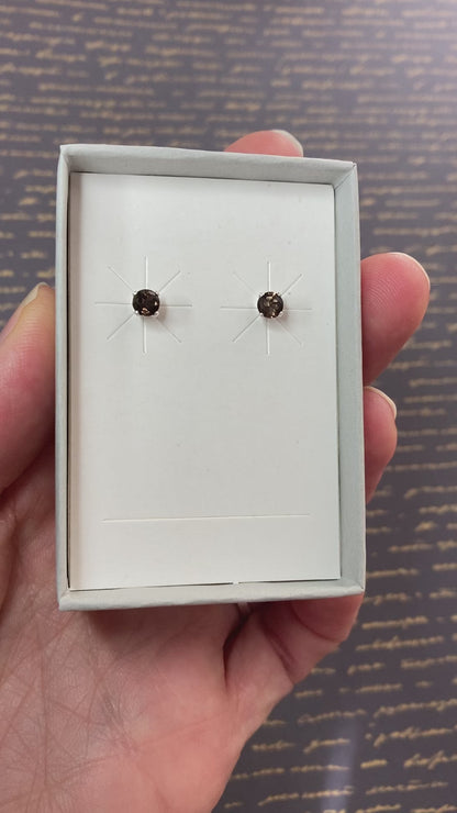 Dainty Smoky Quartz Gemstone Stud Earrings