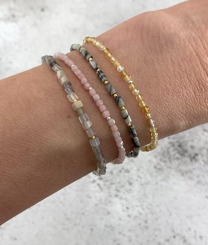 Dainty Spider Web Jasper Gemstone Tube Bead Bracelet