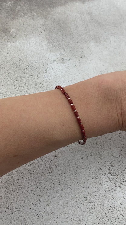 Dainty Red Jasper Gemstone Tube Bead Bracelet