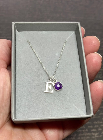Initial & Amethyst February Birthstone Necklace