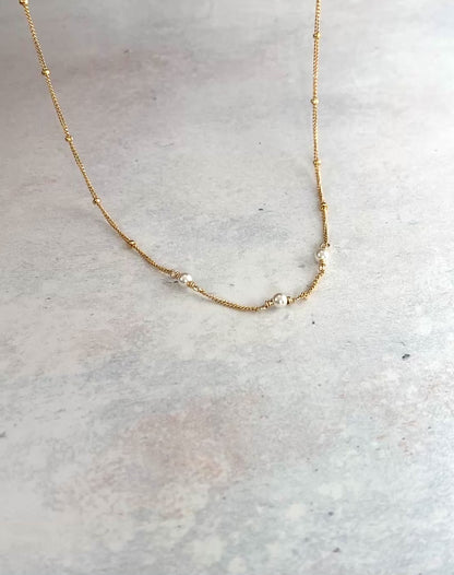 Dainty Pearl Trio & Gold Fill / Sterling Silver Necklace