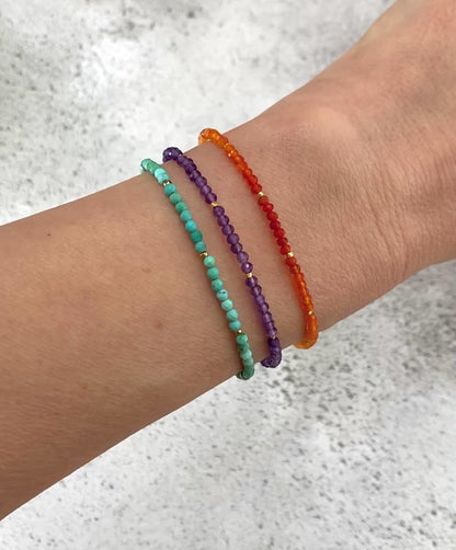 Set Of 3 Dainty Stacking Bracelets (Turquoise, Fire Opal & Amethyst)