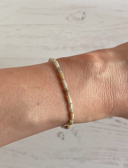 Dainty Crazy Lace Agate Gemstone Tube Bead Bracelet