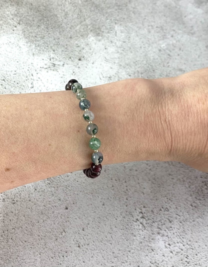 Grounding Gemstone Bracelet (Smoky Quartz, Moss Agate & Garnet)