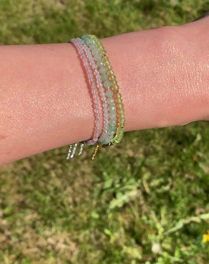 Set Of 4 Dainty Gemstone Stacking Bracelets - Aquamarine, Aventurine, Peridot & Rose Quartz