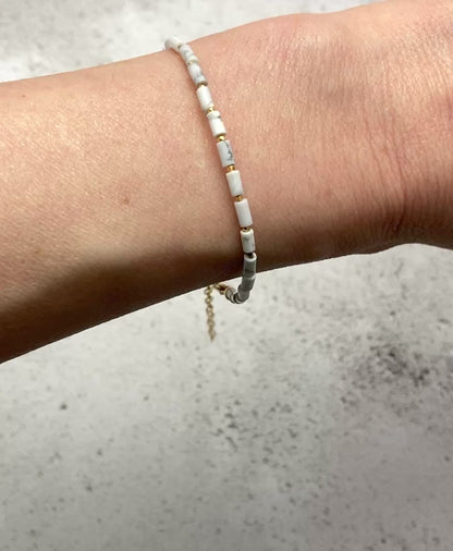 Dainty Howlite Gemstone Tube Bead Bracelet