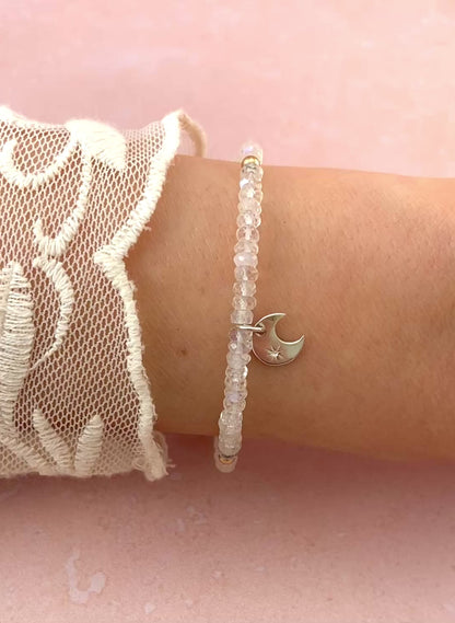 Moonstone & Sterling Silver Moon Charm Bracelet