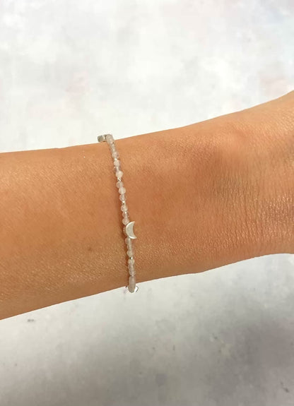 Inner Peace Bracelet - Moonstone & Labradorite Gemstones, Sterling Silver Moon & Stars