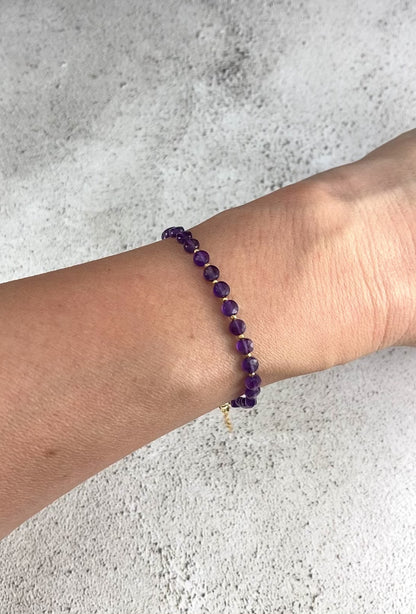 Amethyst Dainty Coin Bead Bracelet