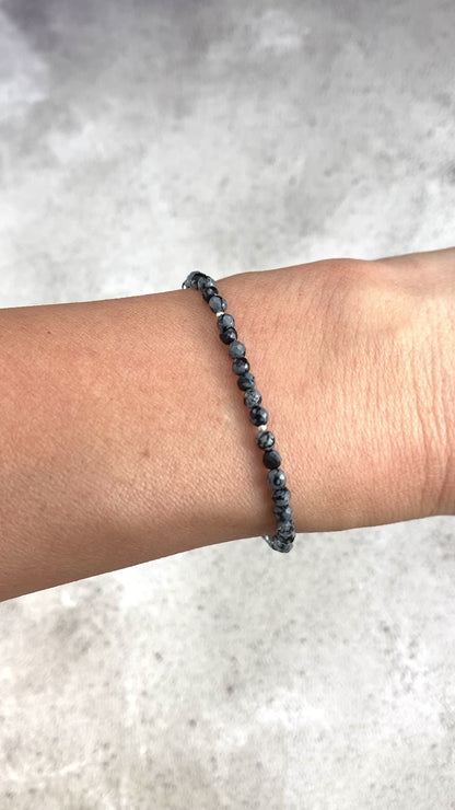 Dainty Snowflake Obsidian Bracelet