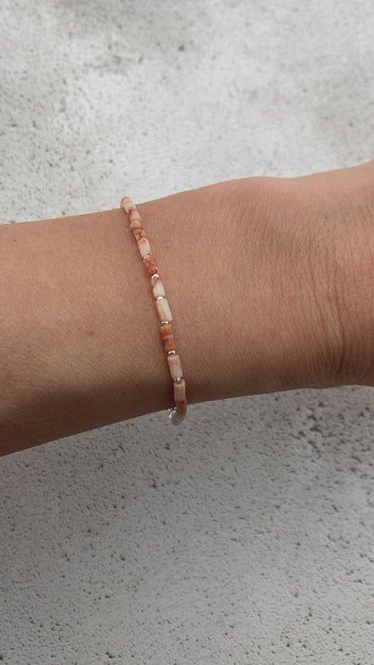 Dainty Red Line Jasper Gemstone Tube Bead Bracelet