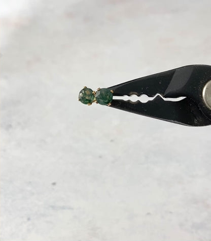 Dainty Moss Agate Gemstone Stud Earrings