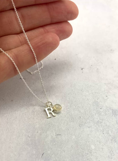 Initial & Opal October Birthstone Necklace
