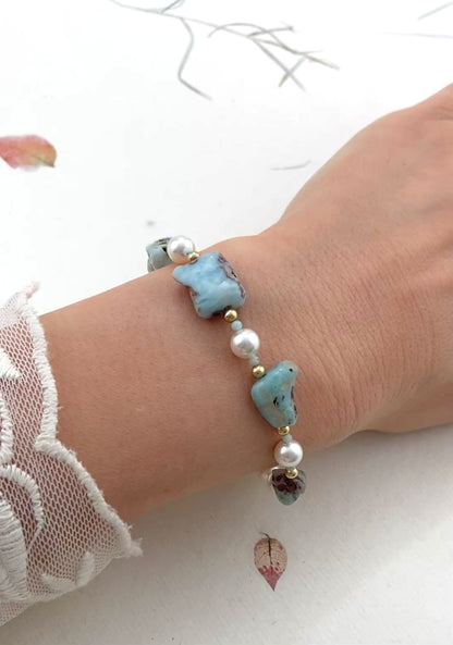 Larimar & Pearl Gemstone Bracelet