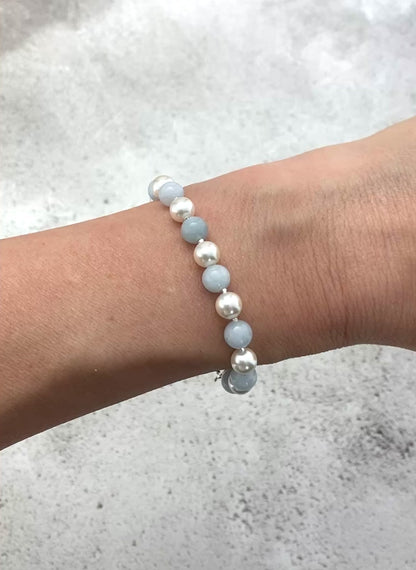 Aquamarine & Crystal Pearl Gemstone Bracelet