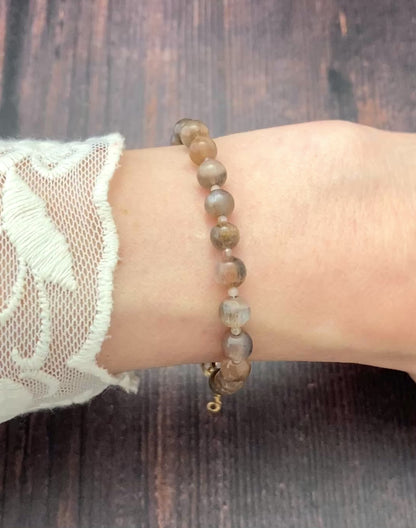 Sunstone in Moonstone Gemstone Bracelet