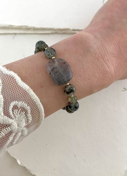 Moss / Green Rutile Quartz Gemstone Statement Bracelet