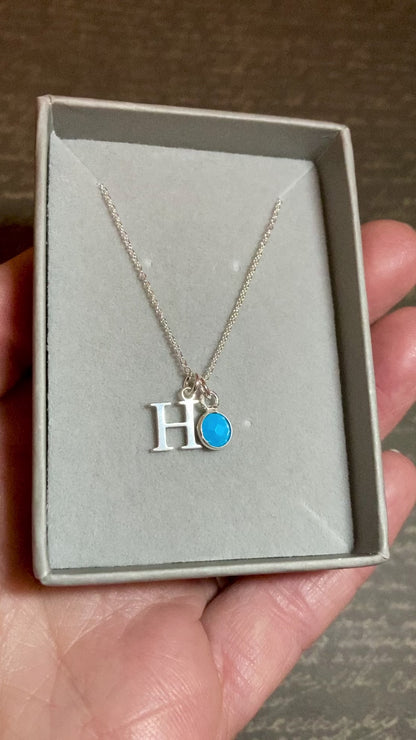 Initial & Turquoise December Birthstone Necklace